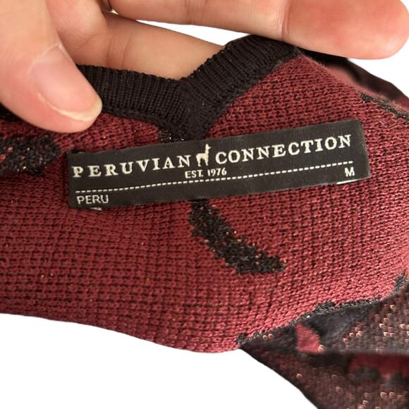 Peruvian Connection Metallic Wine Black floral dress Sz Medium Fit Flare V Neck - Picture 7 of 14